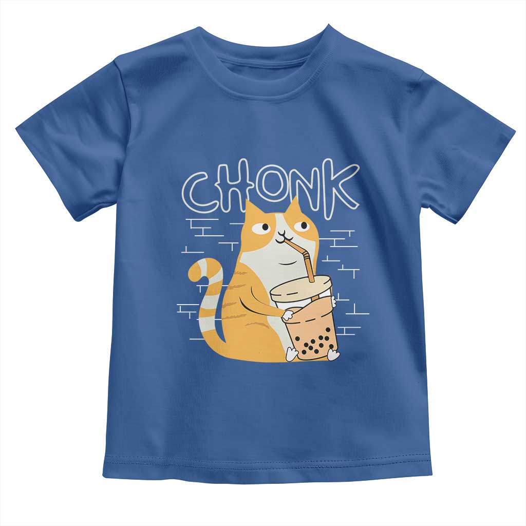 Funny Fat Cat Toddler T Shirt Chonk Drinking Bubble Tea