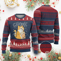 Funny Fat Cat Ugly Christmas Sweater Chonk Drinking Bubble Tea - Wonder Print Shop