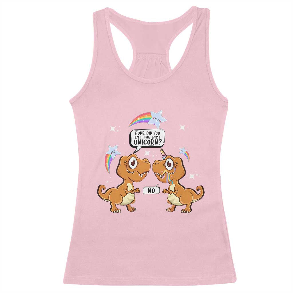 Funny Dinosaur Eat The Last Unicorn Racerback Tank Top
