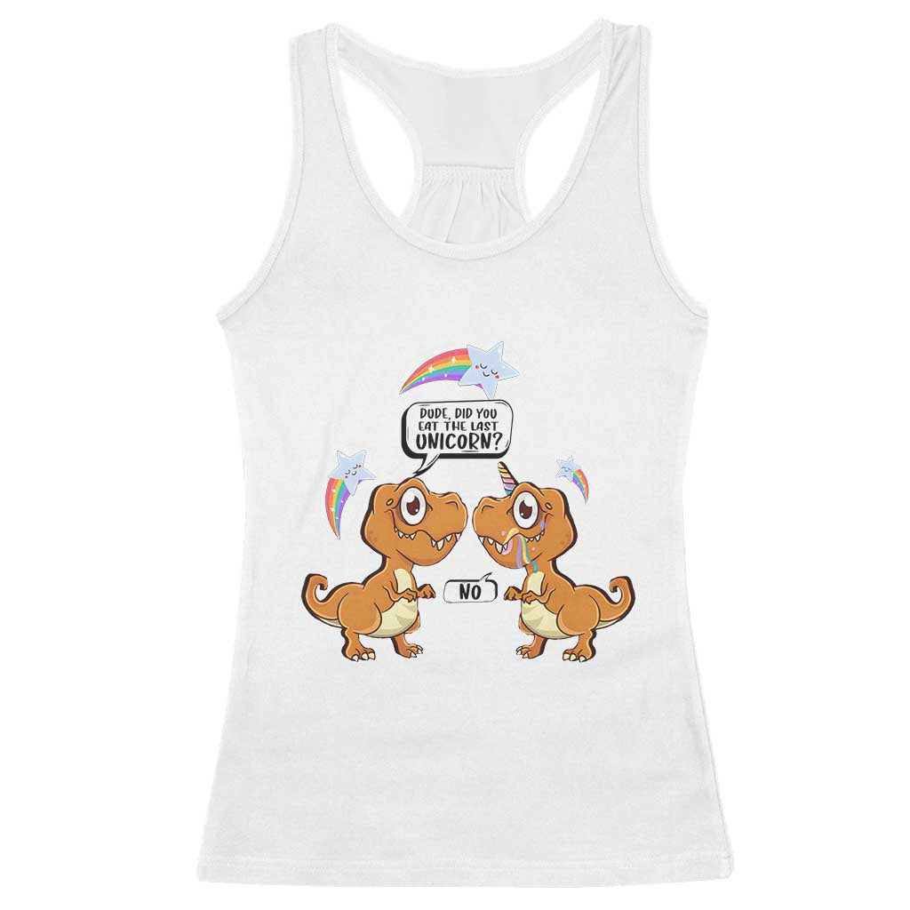 Funny Dinosaur Eat The Last Unicorn Racerback Tank Top