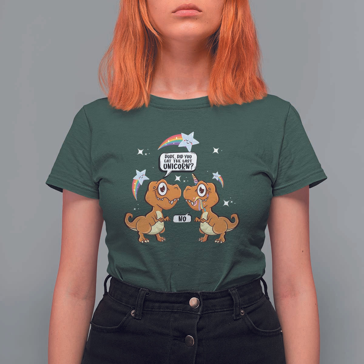 Funny Dinosaur Eat The Last Unicorn T Shirt For Women - Wonder Print Shop