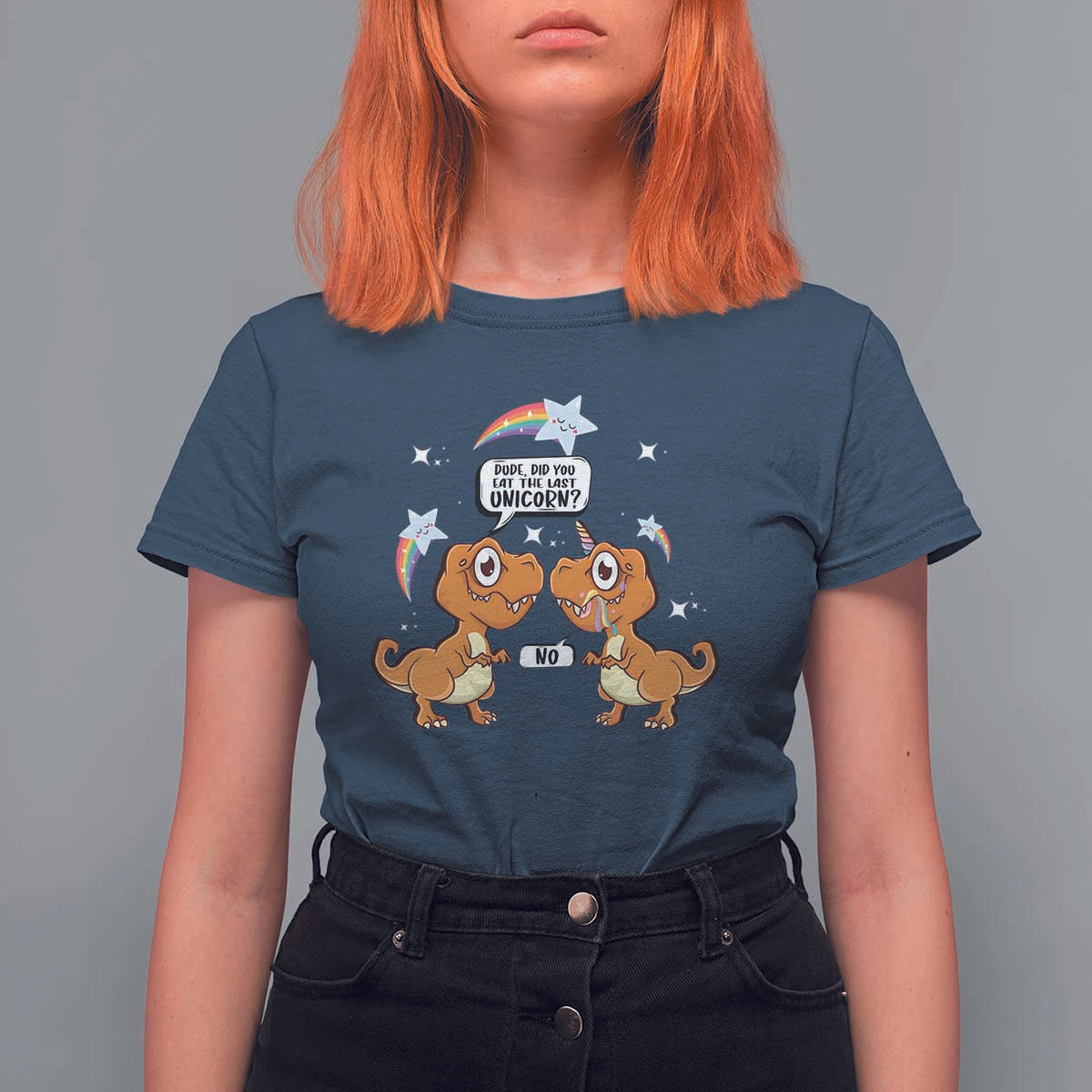 Funny Dinosaur Eat The Last Unicorn T Shirt For Women - Wonder Print Shop