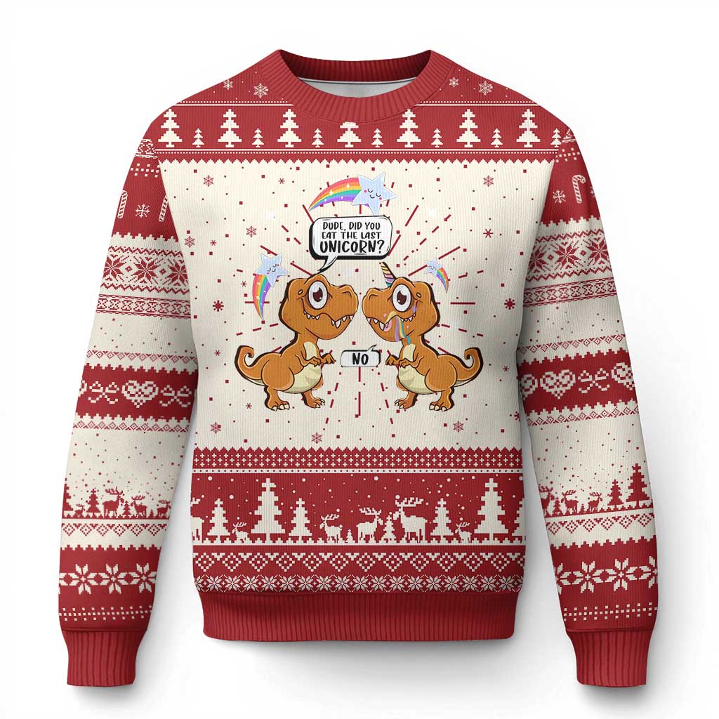 Funny Dinosaur Eat The Last Unicorn Ugly Christmas Sweater - Wonder Print Shop