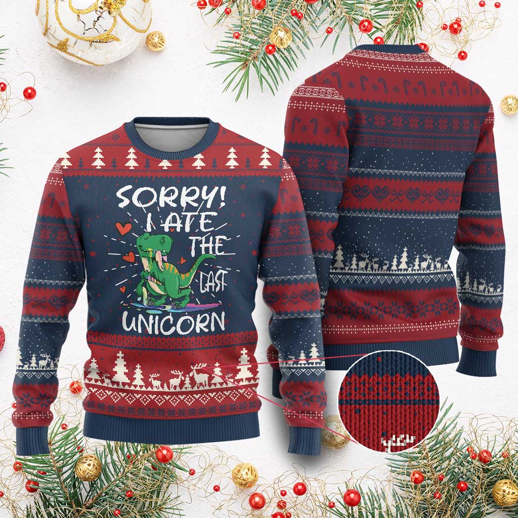 Funny Dinosaur Ugly Christmas Sweater Sorry I Ate The Last Unicorn - Wonder Print Shop