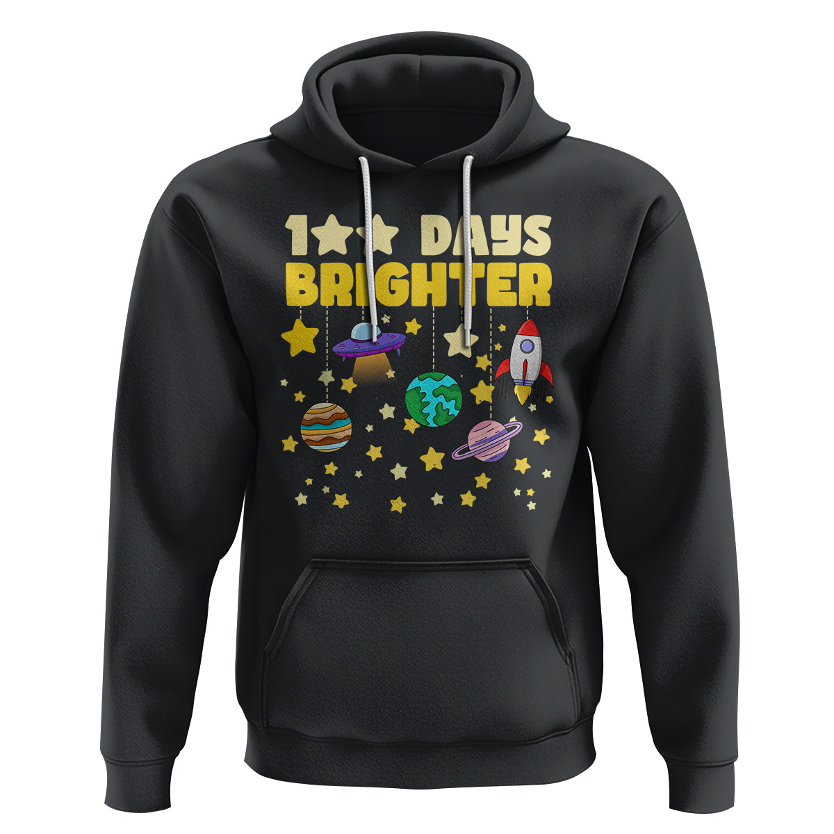 100th Day Of School Hoodie 100 Days Brighter Stars Rocket Outer Space - Wonder Print Shop