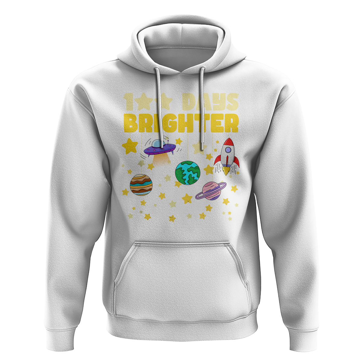 100th Day Of School Hoodie 100 Days Brighter Stars Rocket Outer Space - Wonder Print Shop