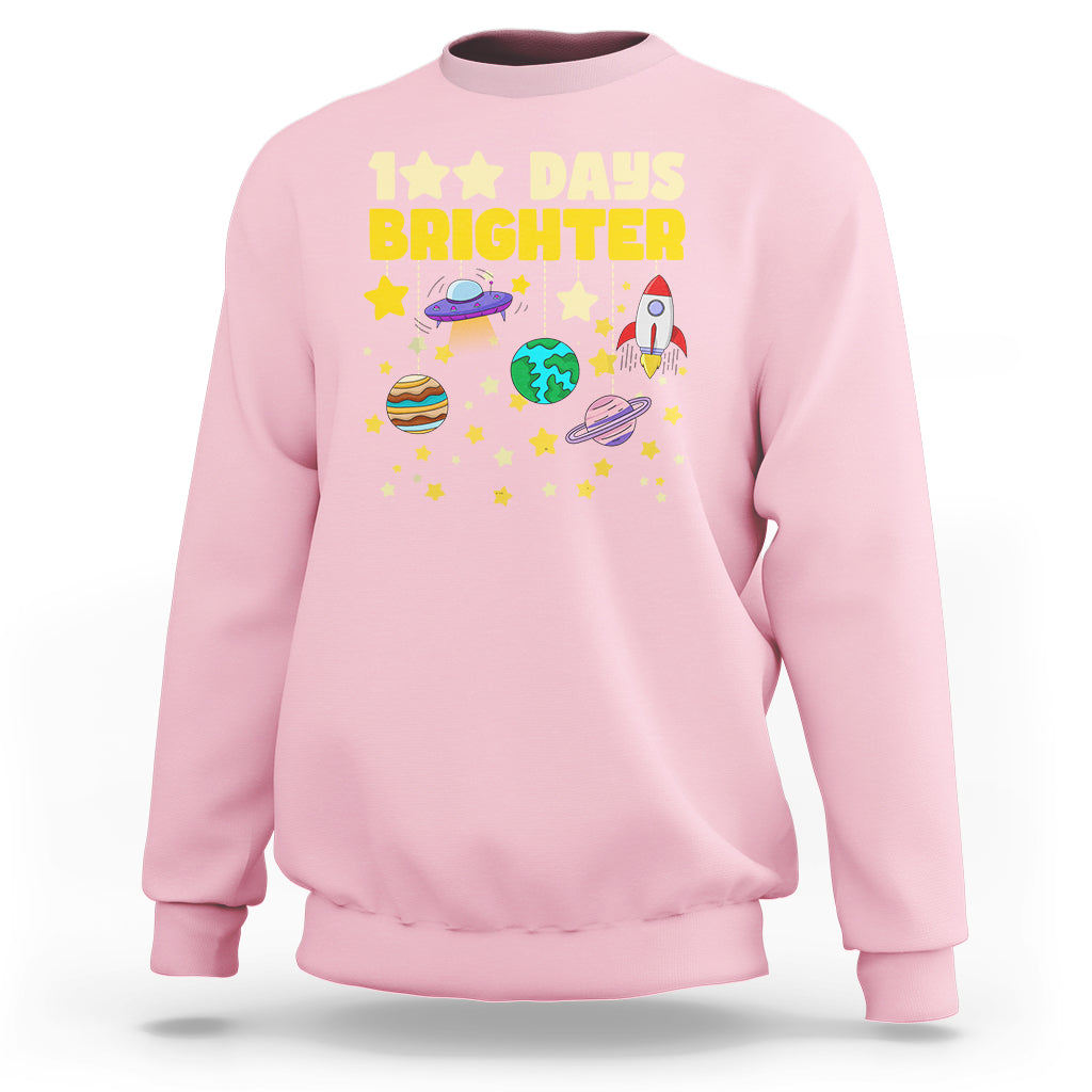 100th Day Of School Sweatshirt 100 Days Brighter Stars Rocket Outer Space - Wonder Print Shop