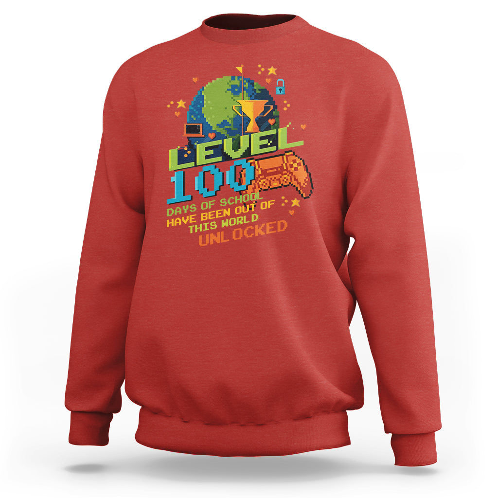 100th Day Of School Sweatshirt Level 100 Days Have Been Out Of This World Unlocked Gamer Outer Space - Wonder Print Shop