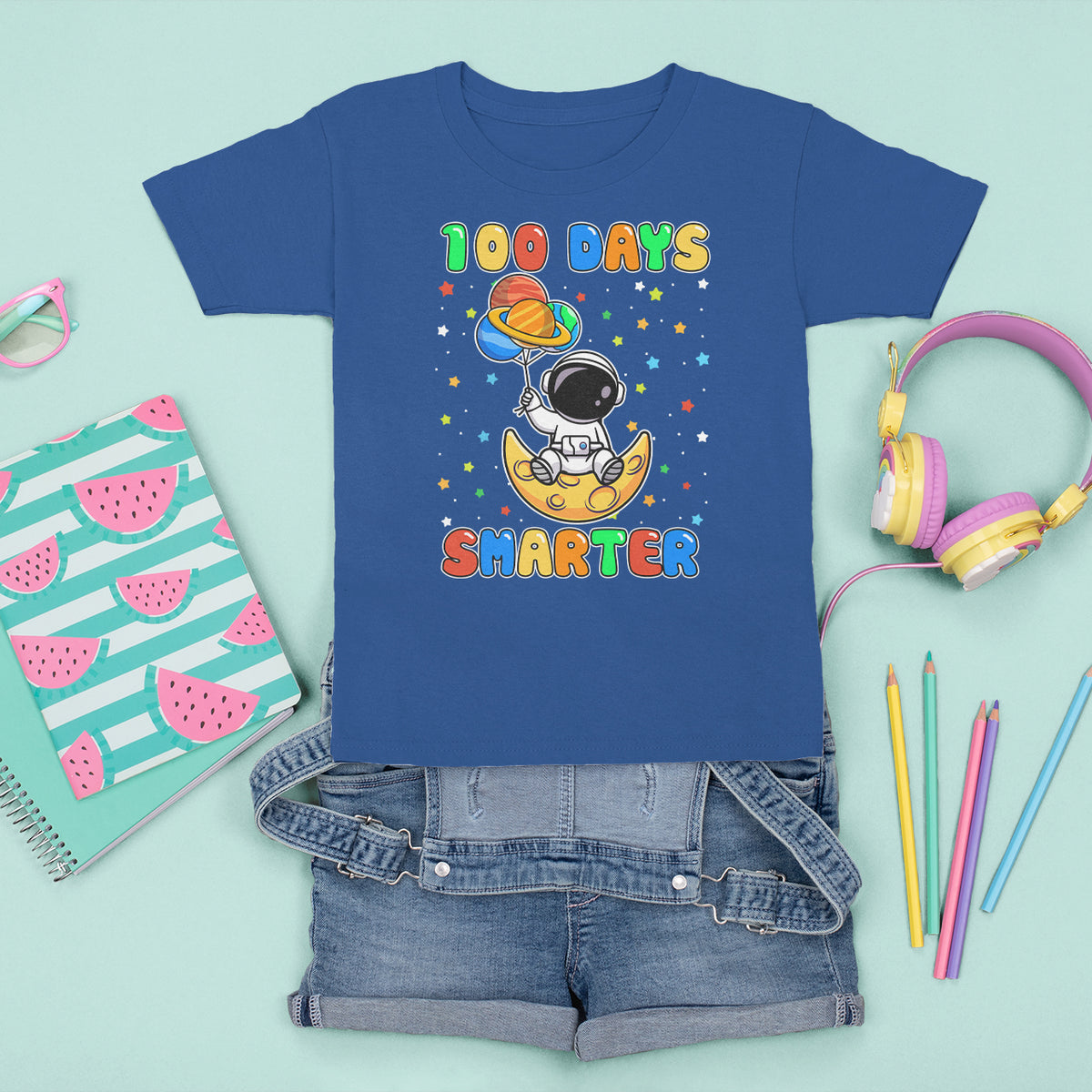 100th Day Of School T Shirt For Kid 100 Days Smarter Funny Astronaut Space Balloon - Wonder Print Shop