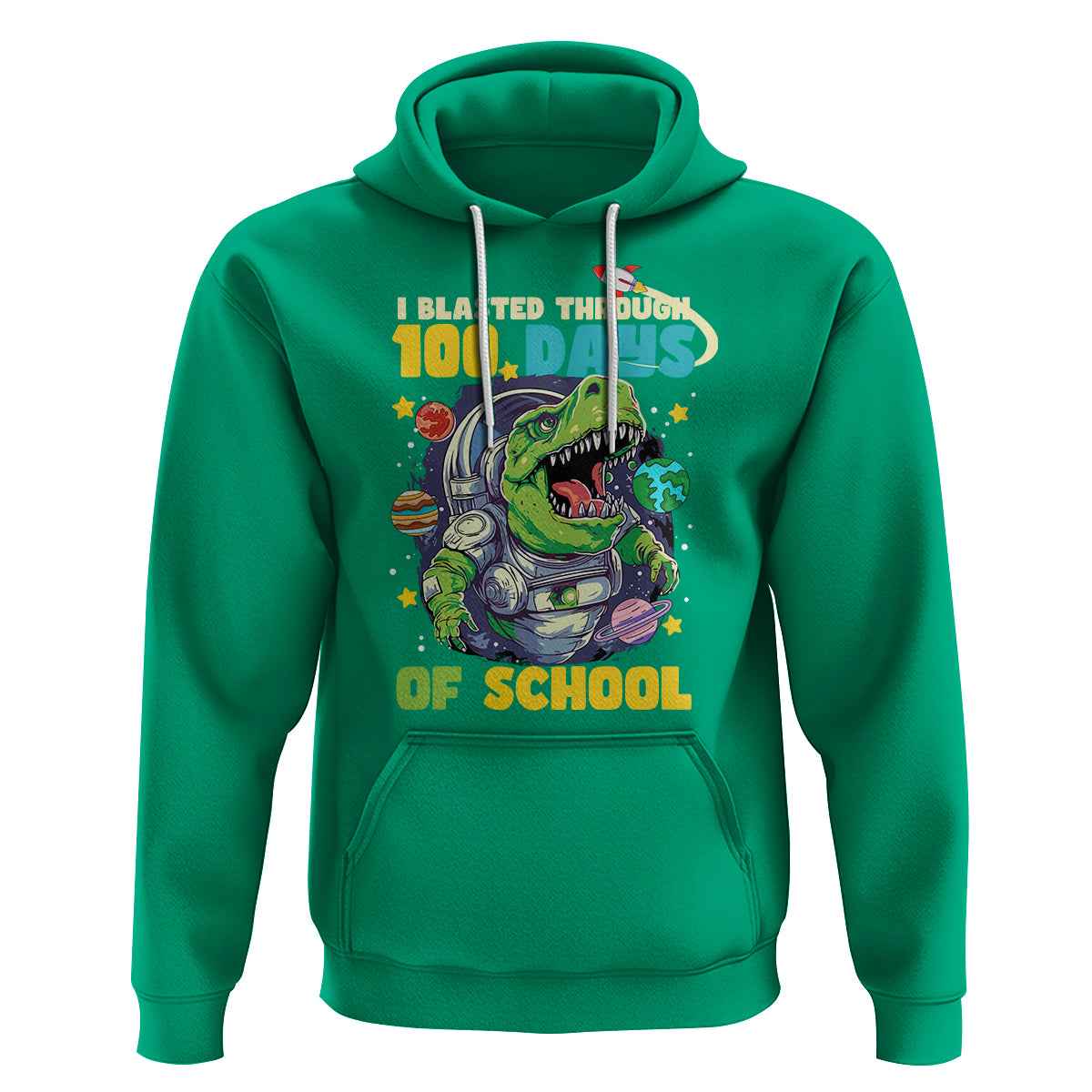 100th Day Of School Hoodie I Blasted Through 100 Days Dinosaur Astronaut - Wonder Print Shop