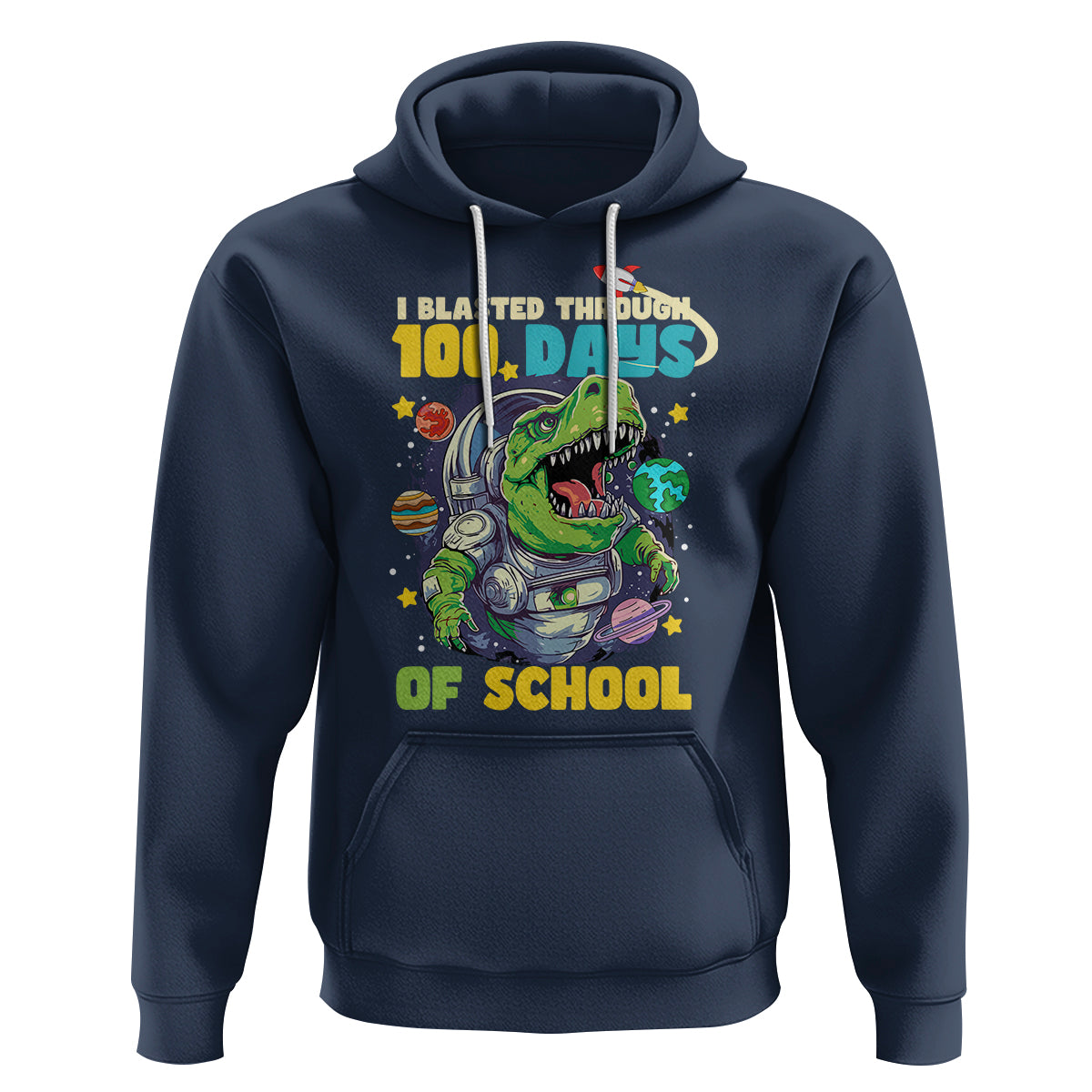 100th Day Of School Hoodie I Blasted Through 100 Days Dinosaur Astronaut - Wonder Print Shop