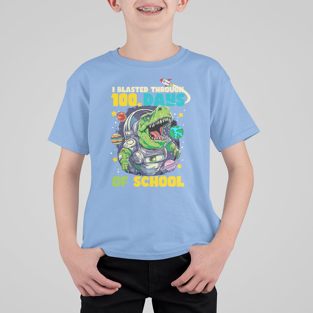 100th Day Of School T Shirt For Kid I Blasted Through 100 Days Dinosaur Astronaut - Wonder Print Shop