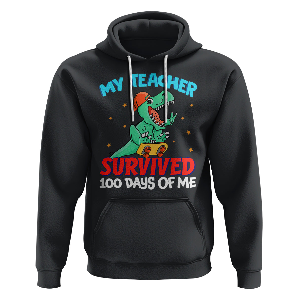 100th Day Of School Hoodie My Teacher Survived 100 Days Of Me Funny Dinosaur - Wonder Print Shop