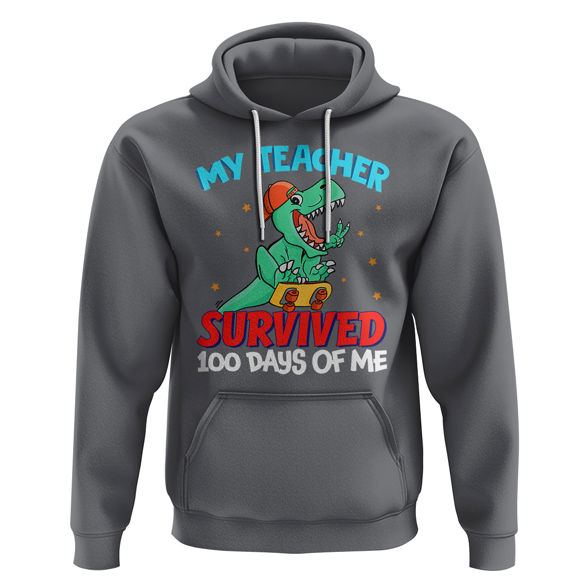 100th Day Of School Hoodie My Teacher Survived 100 Days Of Me Funny Dinosaur - Wonder Print Shop