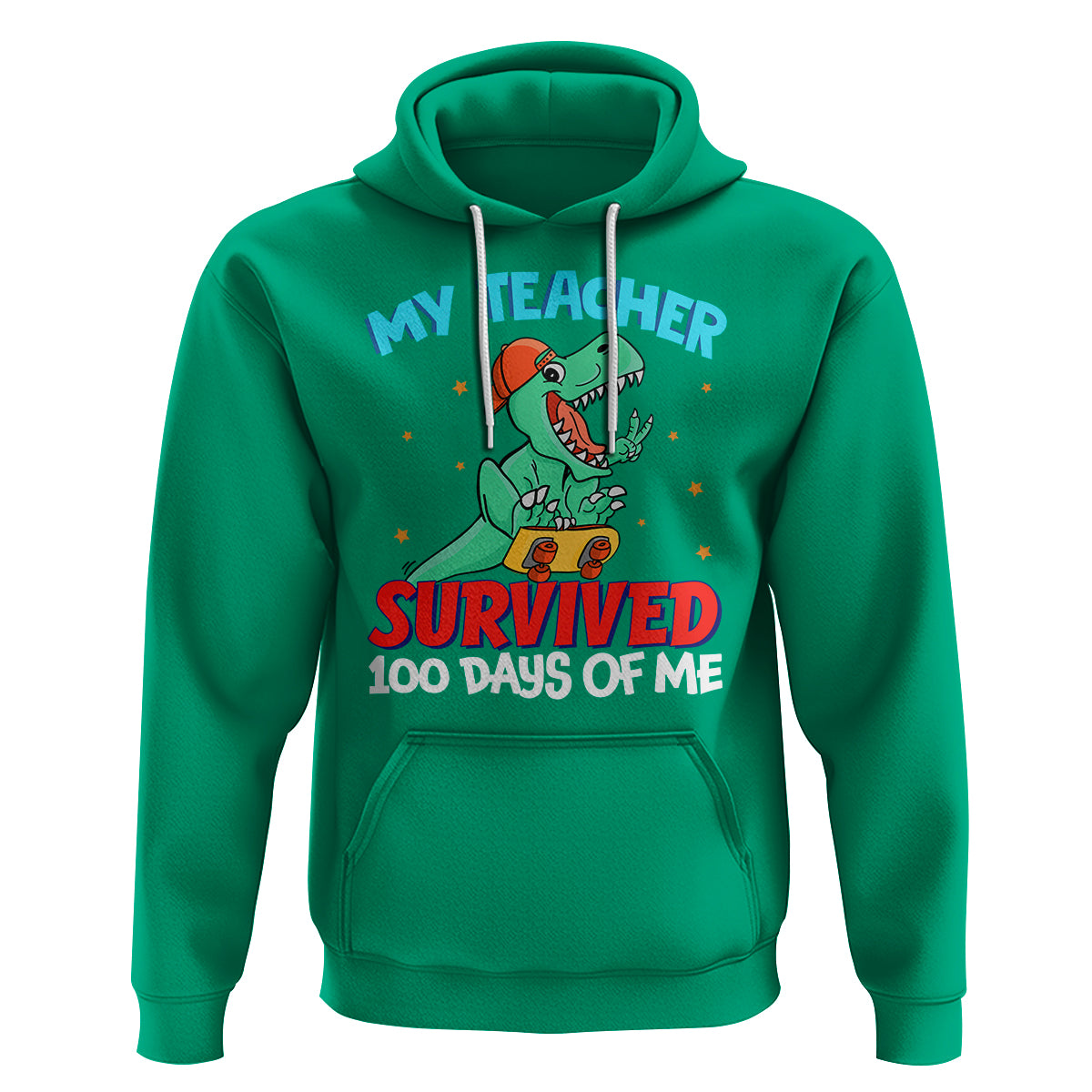 100th Day Of School Hoodie My Teacher Survived 100 Days Of Me Funny Dinosaur - Wonder Print Shop