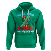 100th Day Of School Hoodie My Teacher Survived 100 Days Of Me Funny Dinosaur - Wonder Print Shop