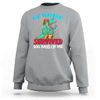 100th Day Of School Sweatshirt My Teacher Survived 100 Days Of Me Funny Dinosaur - Wonder Print Shop
