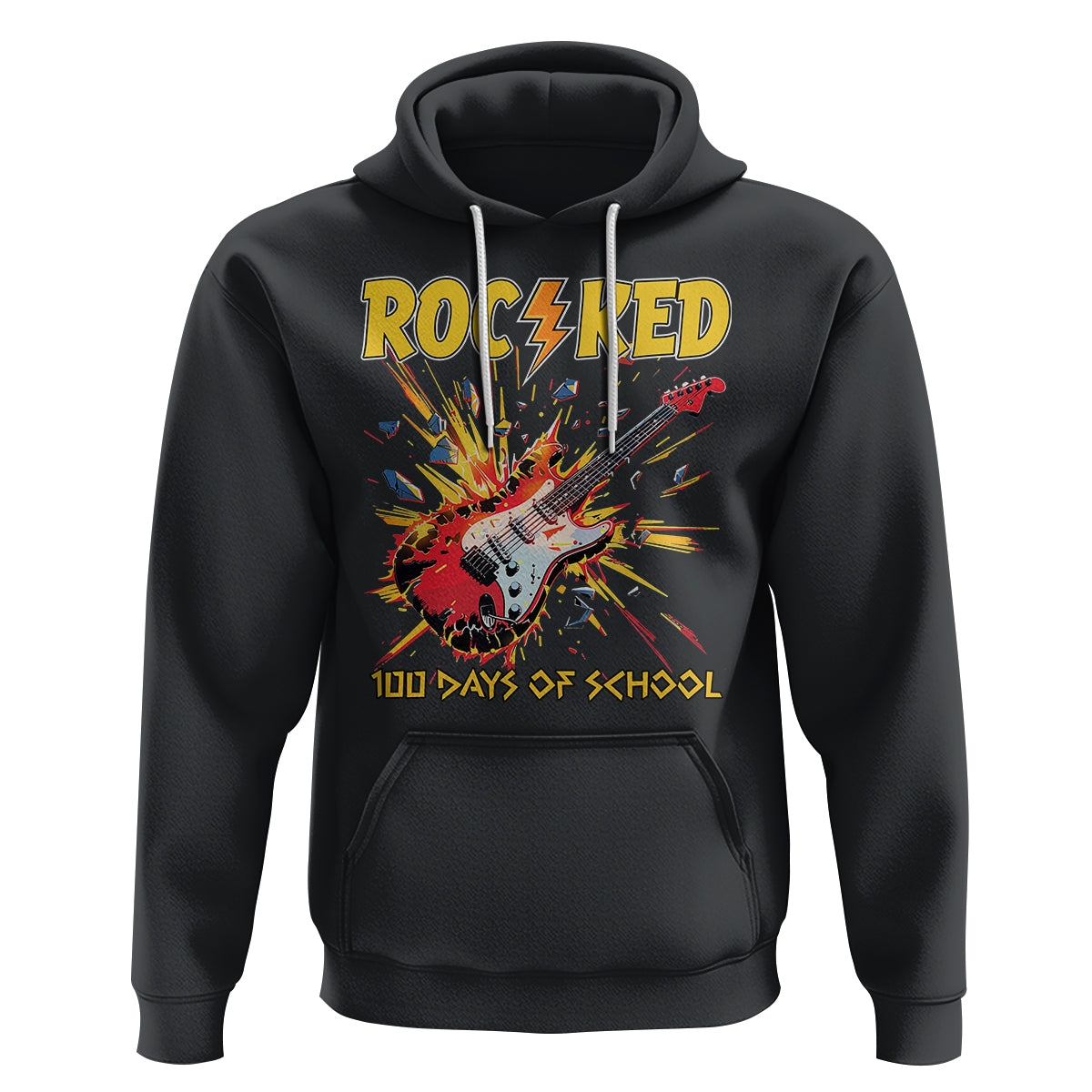100th Day Of School Hoodie I Rocked 100 Days Funny Rock Lover Guitar - Wonder Print Shop