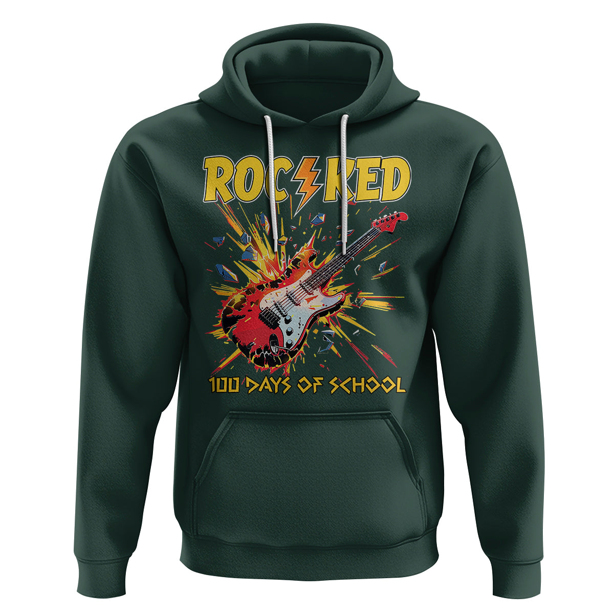 100th Day Of School Hoodie I Rocked 100 Days Funny Rock Lover Guitar - Wonder Print Shop