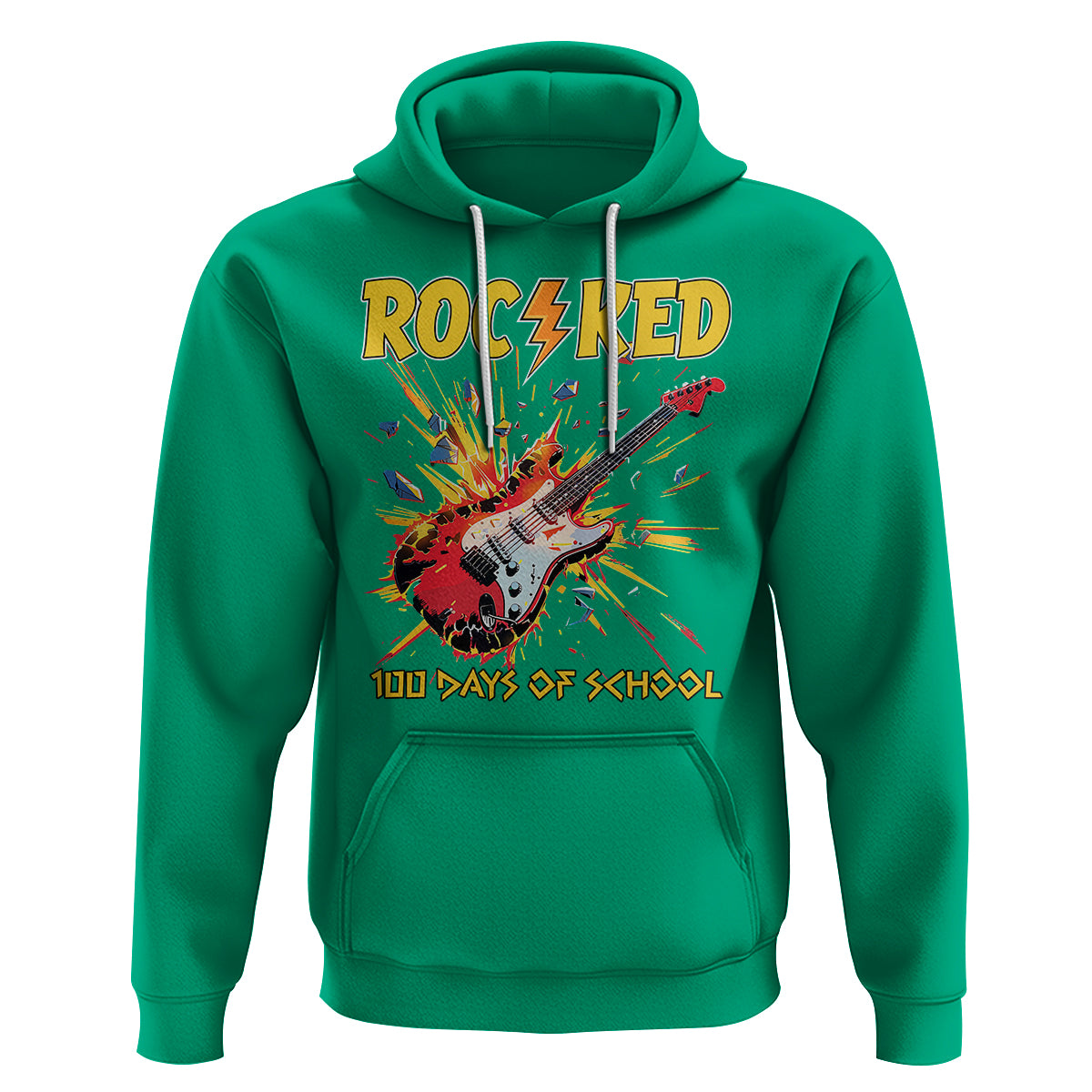 100th Day Of School Hoodie I Rocked 100 Days Funny Rock Lover Guitar - Wonder Print Shop