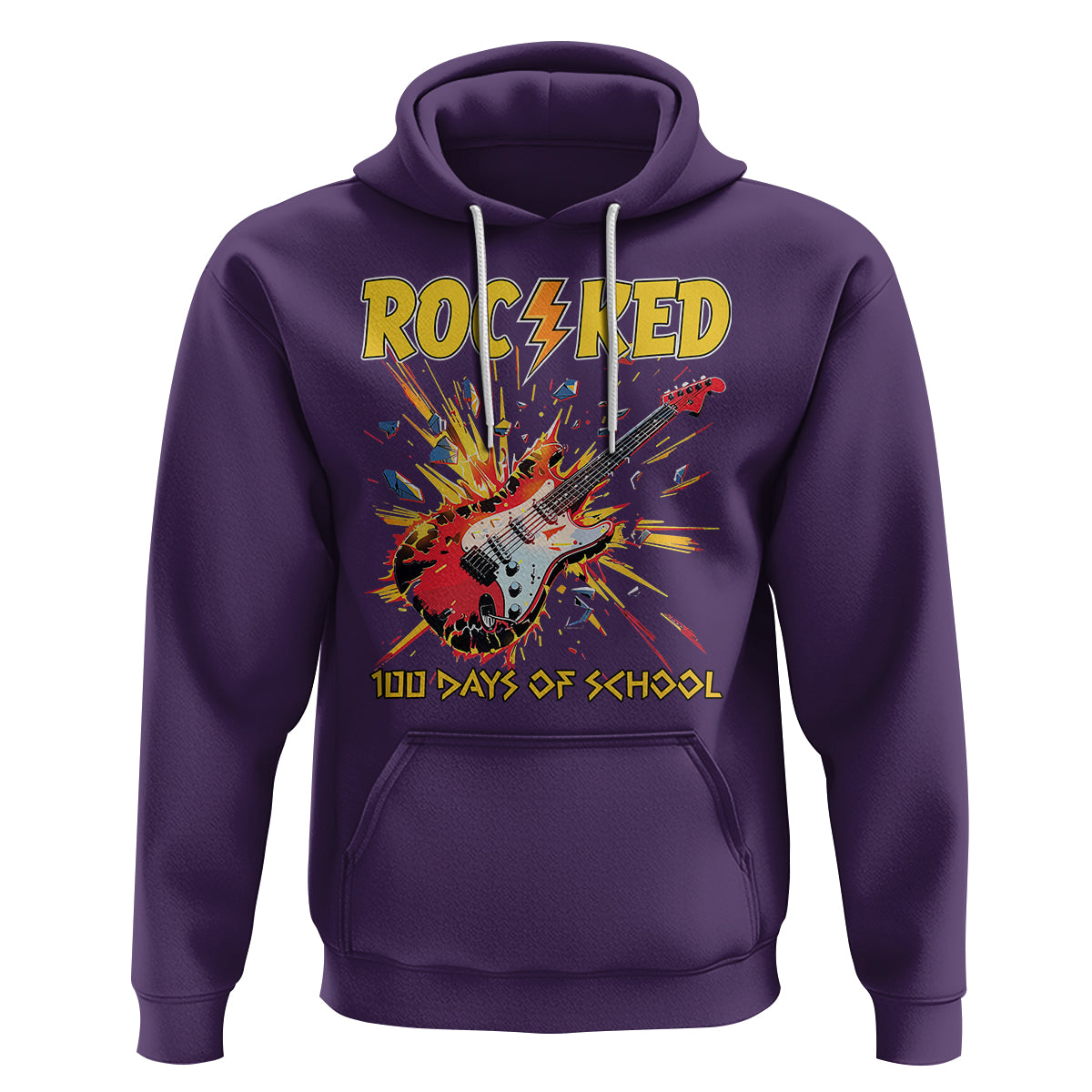 100th Day Of School Hoodie I Rocked 100 Days Funny Rock Lover Guitar - Wonder Print Shop