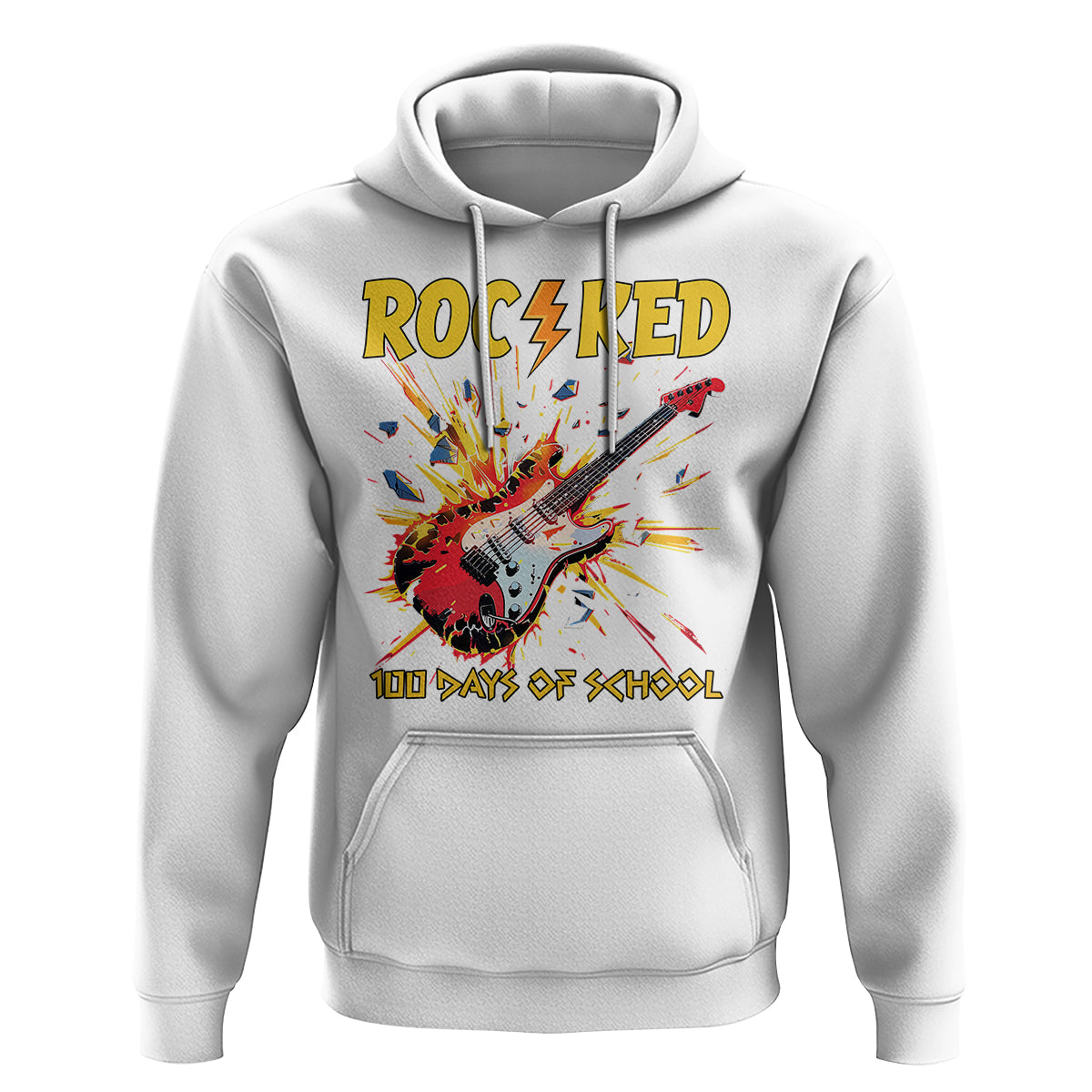 100th Day Of School Hoodie I Rocked 100 Days Funny Rock Lover Guitar - Wonder Print Shop