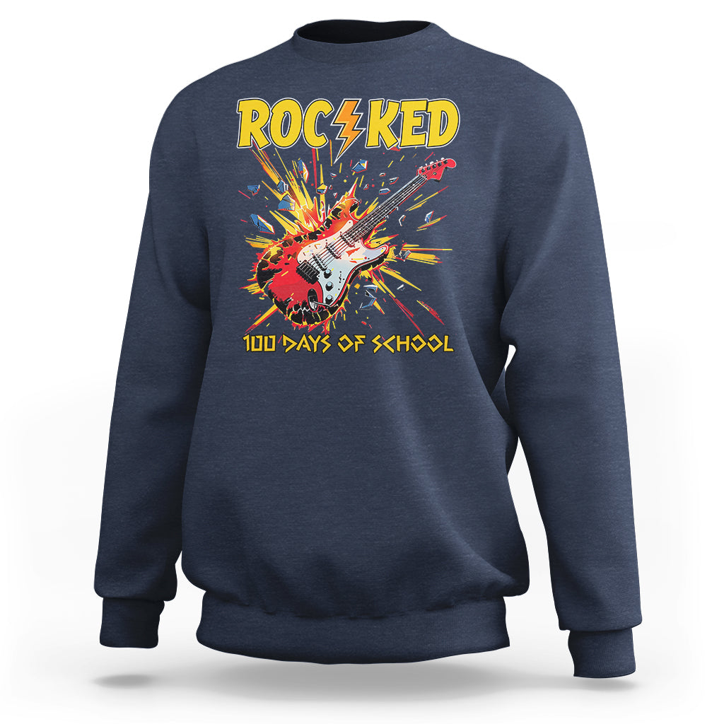 100th Day Of School Sweatshirt I Rocked 100 Days Funny Rock Lover Guitar - Wonder Print Shop
