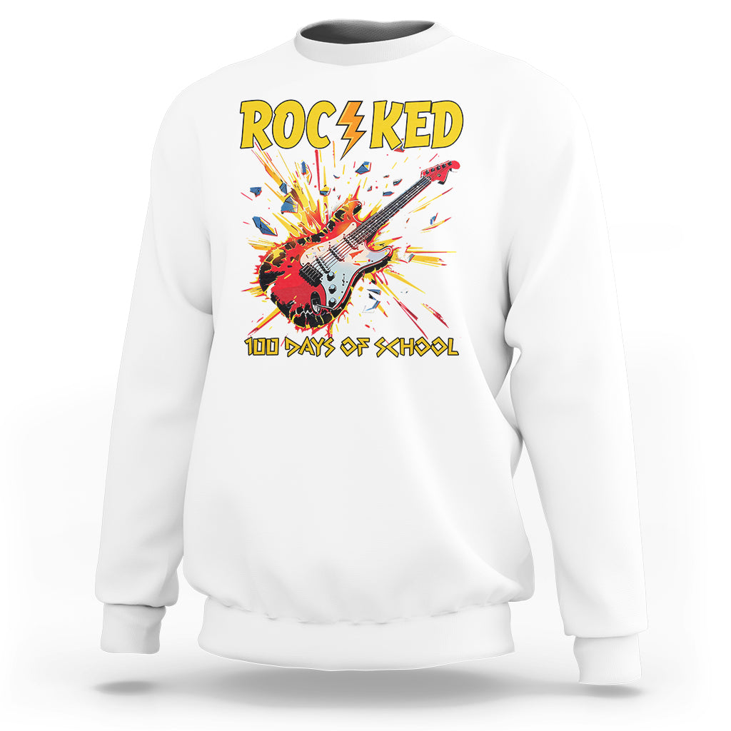 100th Day Of School Sweatshirt I Rocked 100 Days Funny Rock Lover Guitar - Wonder Print Shop