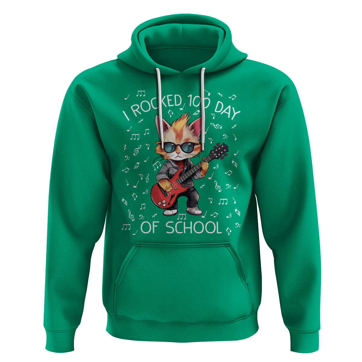 100th Day Of School Hoodie I Rocked 100 Days Funny Cat Play Guitar Rock Lover - Wonder Print Shop