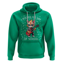 100th Day Of School Hoodie I Rocked 100 Days Funny Cat Play Guitar Rock Lover - Wonder Print Shop