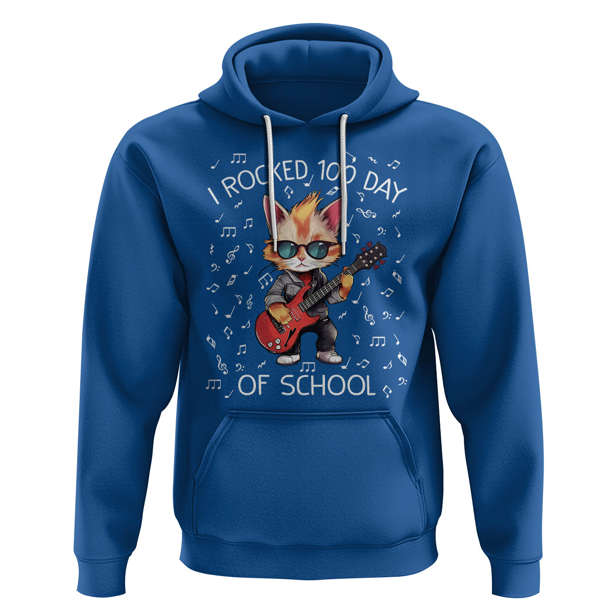 100th Day Of School Hoodie I Rocked 100 Days Funny Cat Play Guitar Rock Lover - Wonder Print Shop