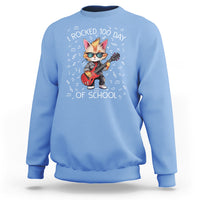 100th Day Of School Sweatshirt I Rocked 100 Days Funny Cat Play Guitar Rock Lover - Wonder Print Shop