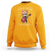 100th Day Of School Sweatshirt I Rocked 100 Days Funny Cat Play Guitar Rock Lover - Wonder Print Shop