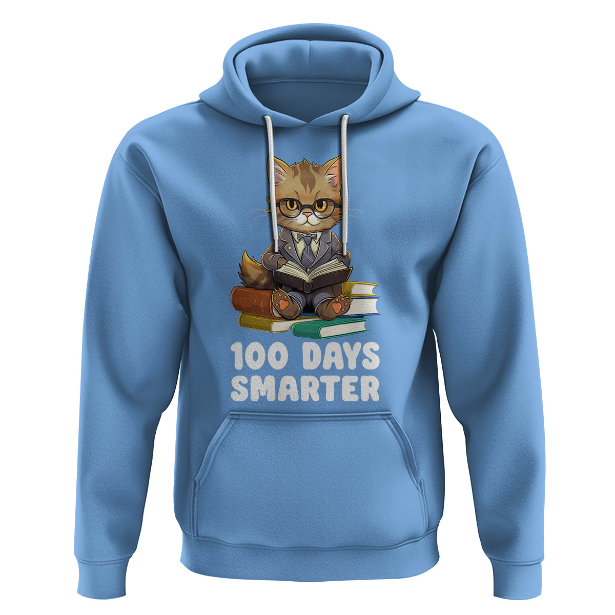 100th Day Of School Hoodie 100 Days Smarter Funny Kitty Cat Reading Book - Wonder Print Shop