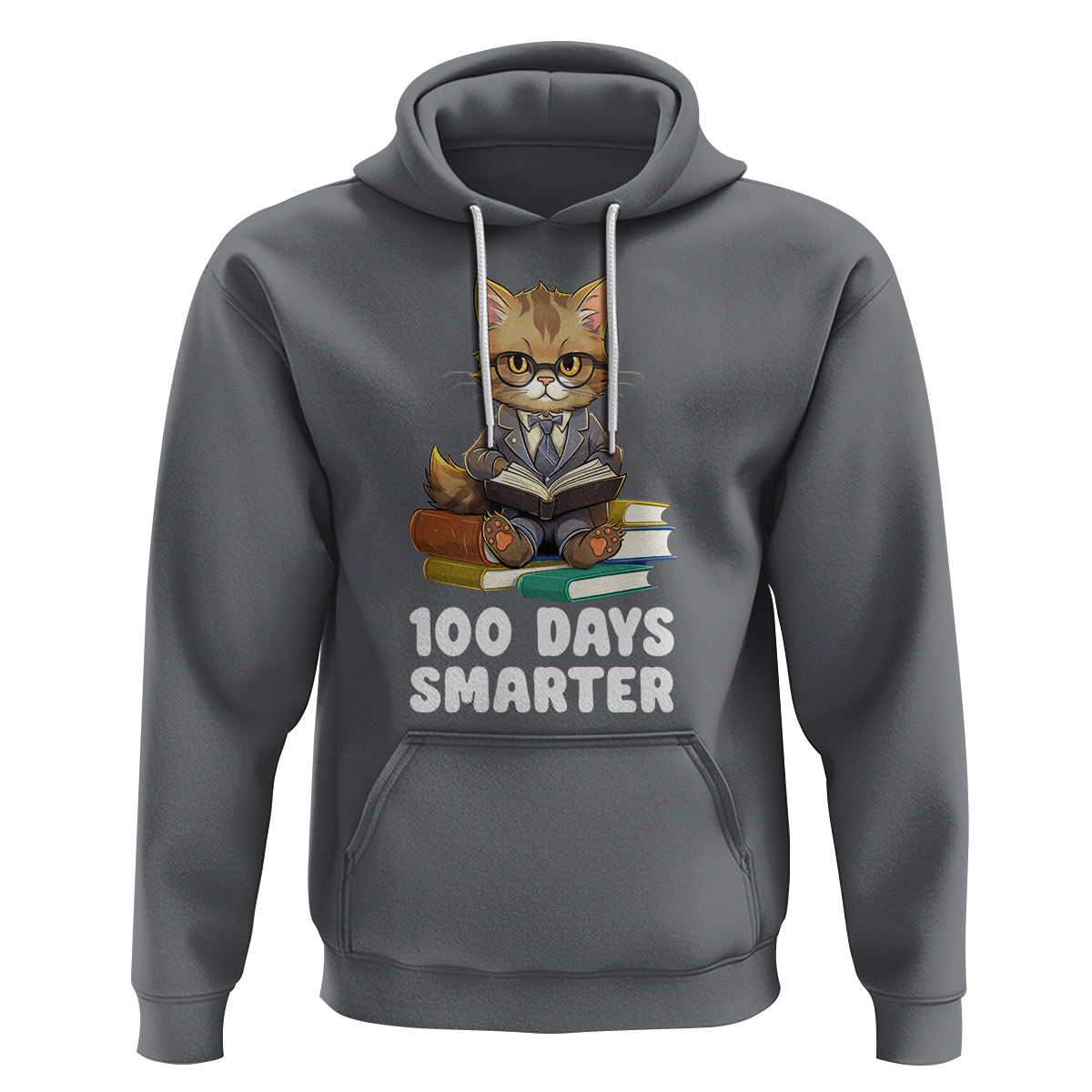 100th Day Of School Hoodie 100 Days Smarter Funny Kitty Cat Reading Book - Wonder Print Shop