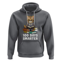 100th Day Of School Hoodie 100 Days Smarter Funny Kitty Cat Reading Book - Wonder Print Shop
