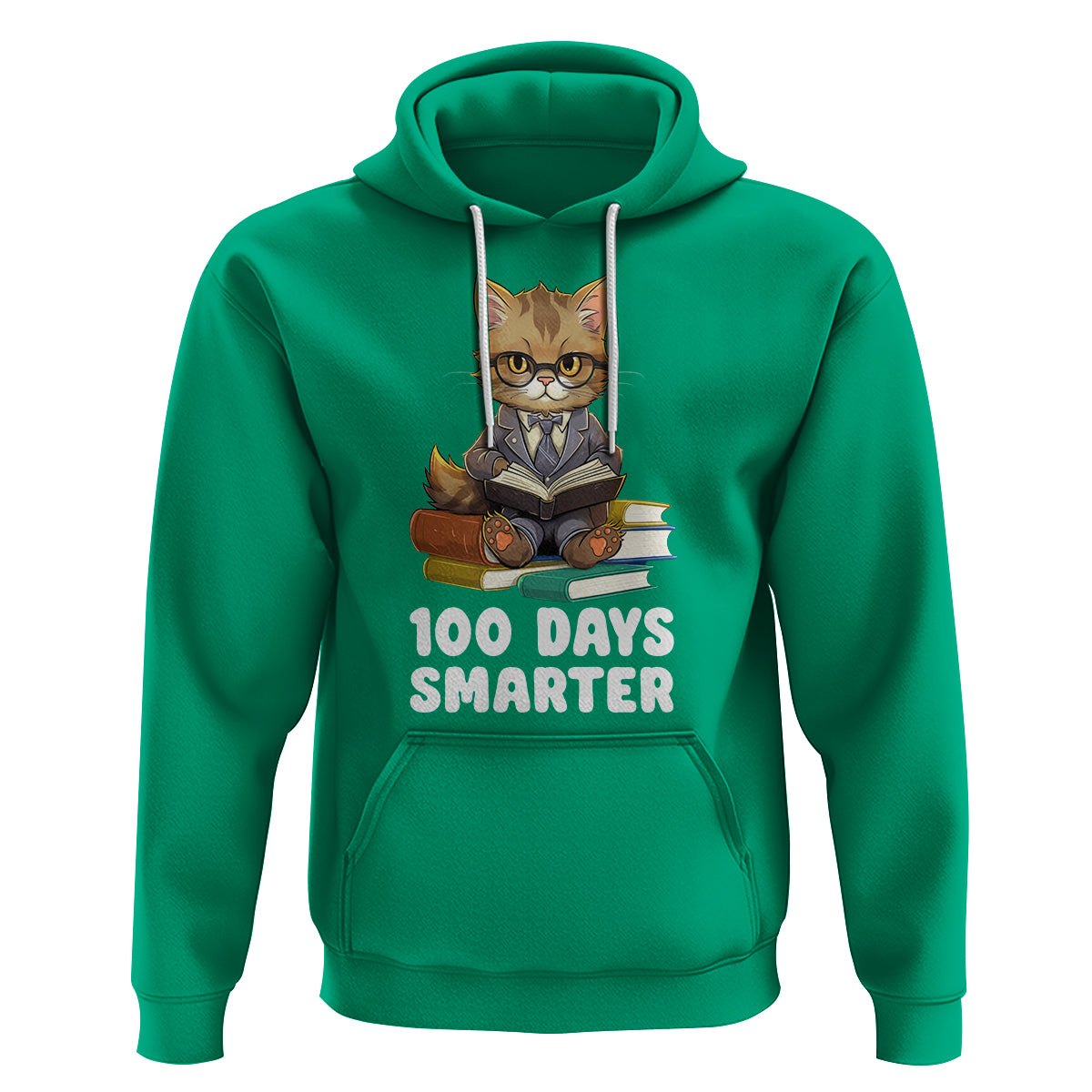 100th Day Of School Hoodie 100 Days Smarter Funny Kitty Cat Reading Book - Wonder Print Shop