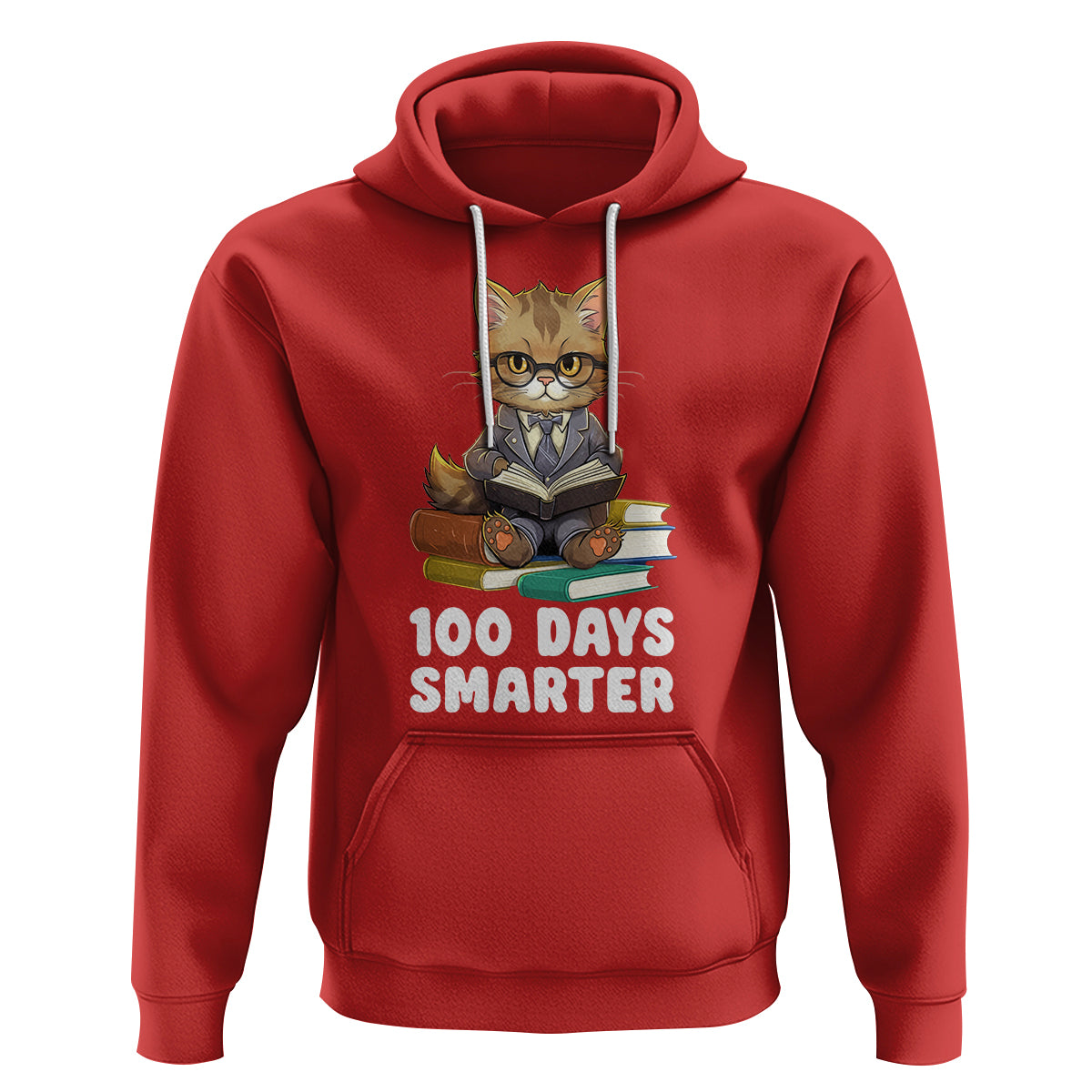 100th Day Of School Hoodie 100 Days Smarter Funny Kitty Cat Reading Book - Wonder Print Shop
