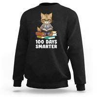 100th Day Of School Sweatshirt 100 Days Smarter Funny Kitty Cat Reading Book - Wonder Print Shop