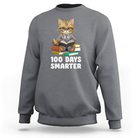 100th Day Of School Sweatshirt 100 Days Smarter Funny Kitty Cat Reading Book - Wonder Print Shop