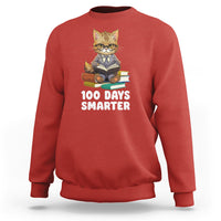 100th Day Of School Sweatshirt 100 Days Smarter Funny Kitty Cat Reading Book - Wonder Print Shop