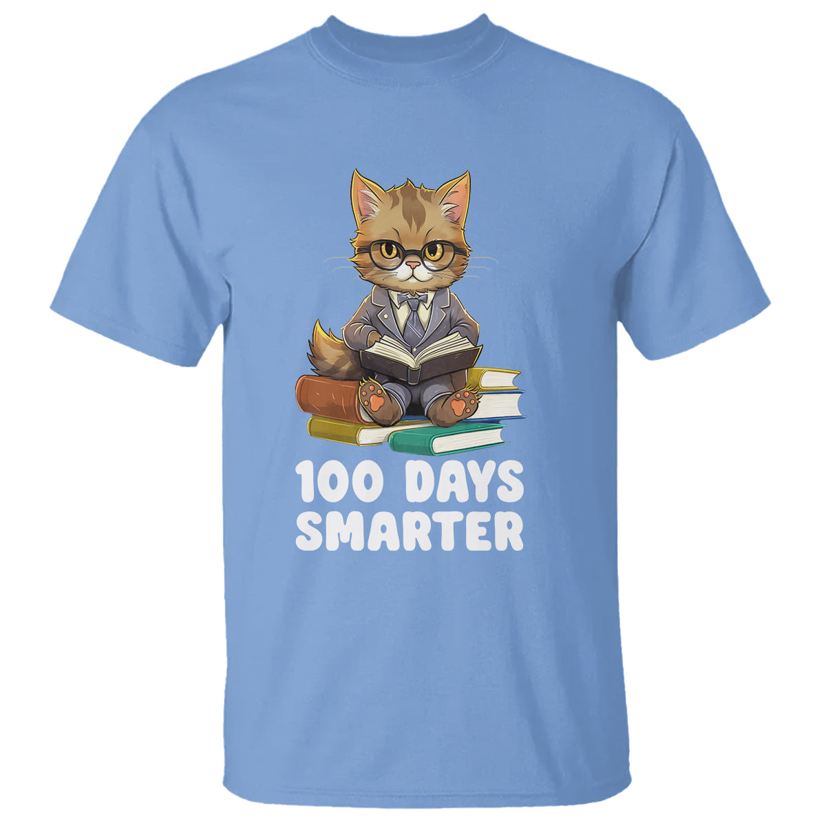 100th Day Of School T Shirt 100 Days Smarter Funny Kitty Cat Reading Book - Wonder Print Shop