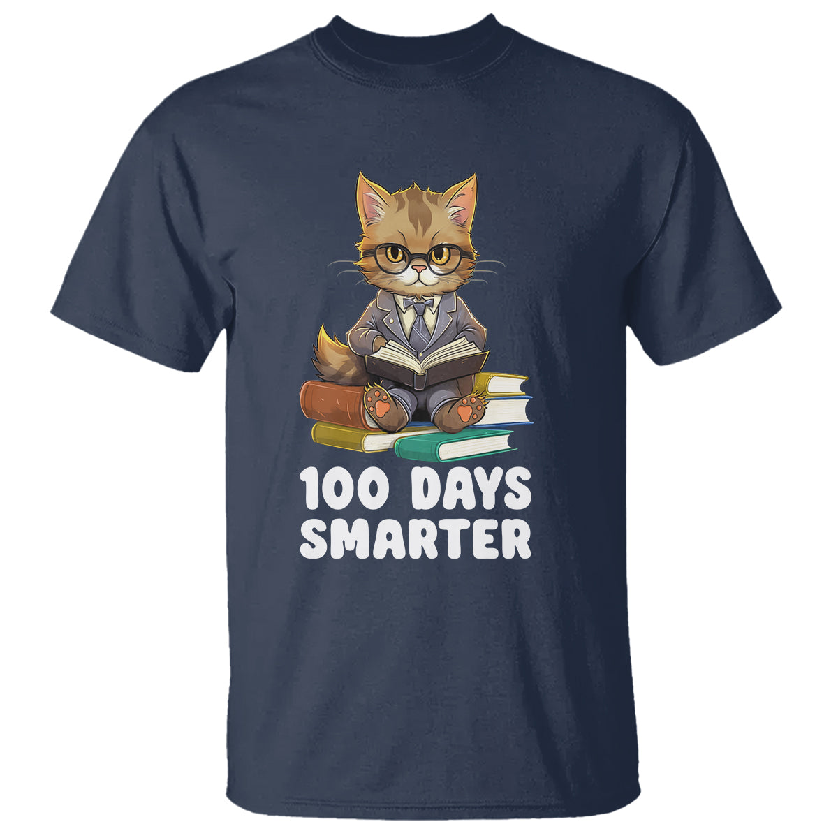 100th Day Of School T Shirt 100 Days Smarter Funny Kitty Cat Reading Book - Wonder Print Shop