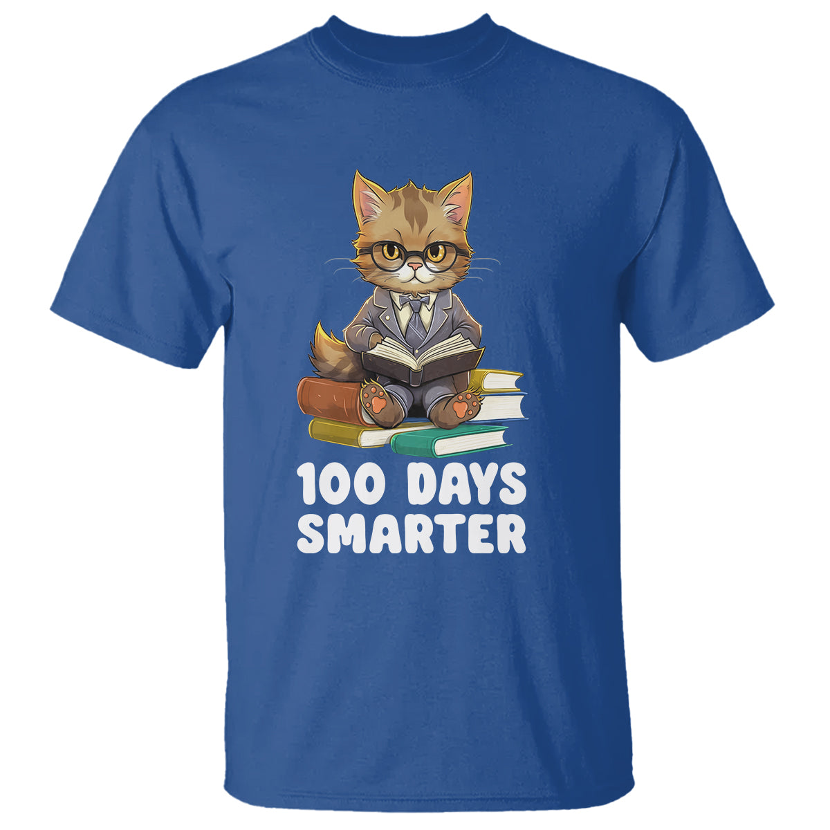 100th Day Of School T Shirt 100 Days Smarter Funny Kitty Cat Reading Book - Wonder Print Shop