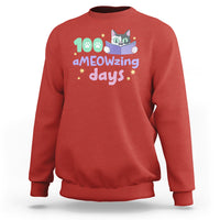 100th Day Of School Sweatshirt 100 Ameowzing Days Cute Cat Reading Book - Wonder Print Shop
