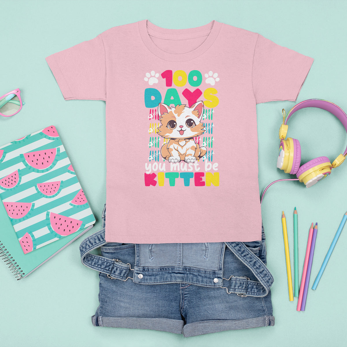 100th Day Of School T Shirt For Kid 100 Days You Must Be Kitten Cute Cat - Wonder Print Shop