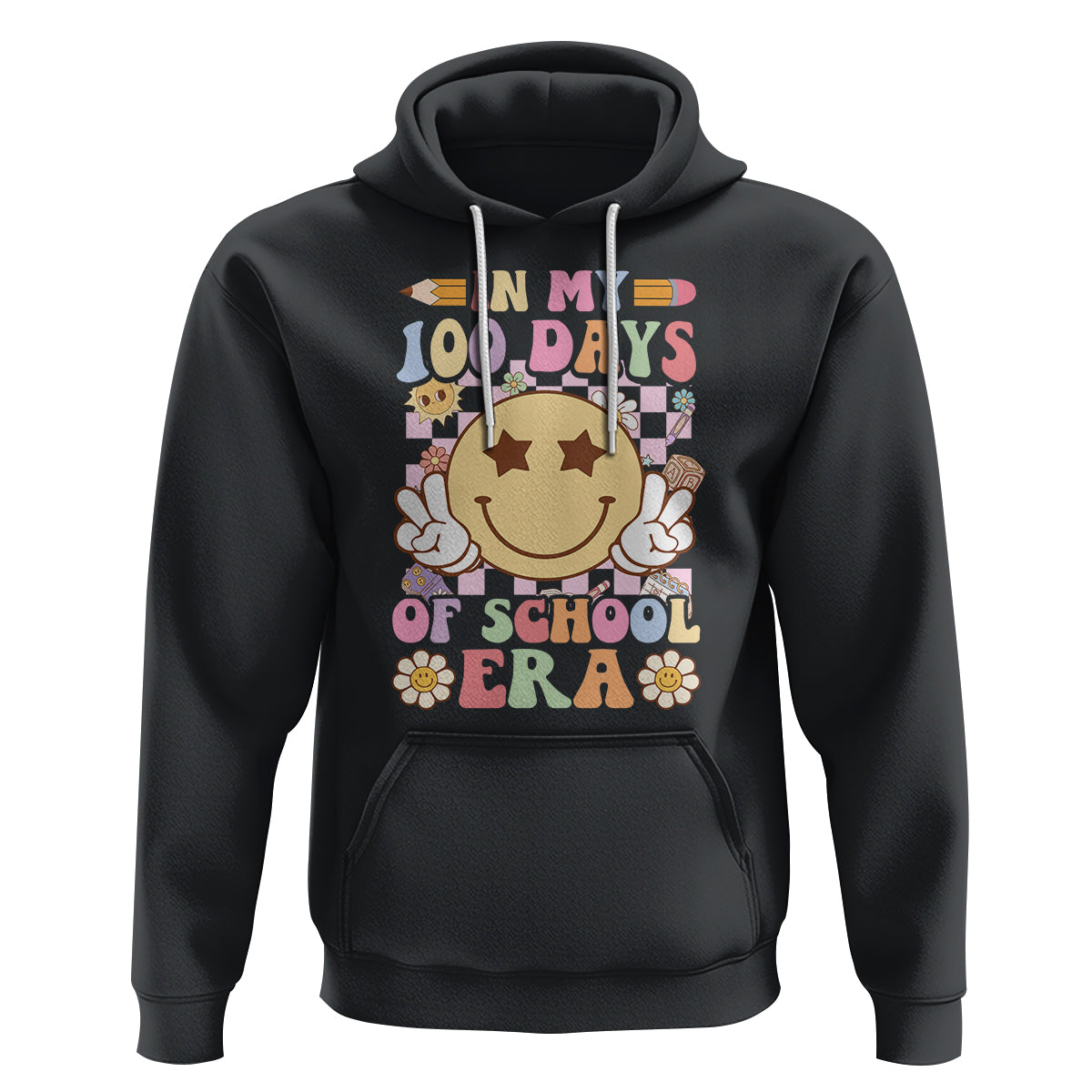 In My 100 Days Of School Era Retro Groovy Hoodie - Wonder Print Shop
