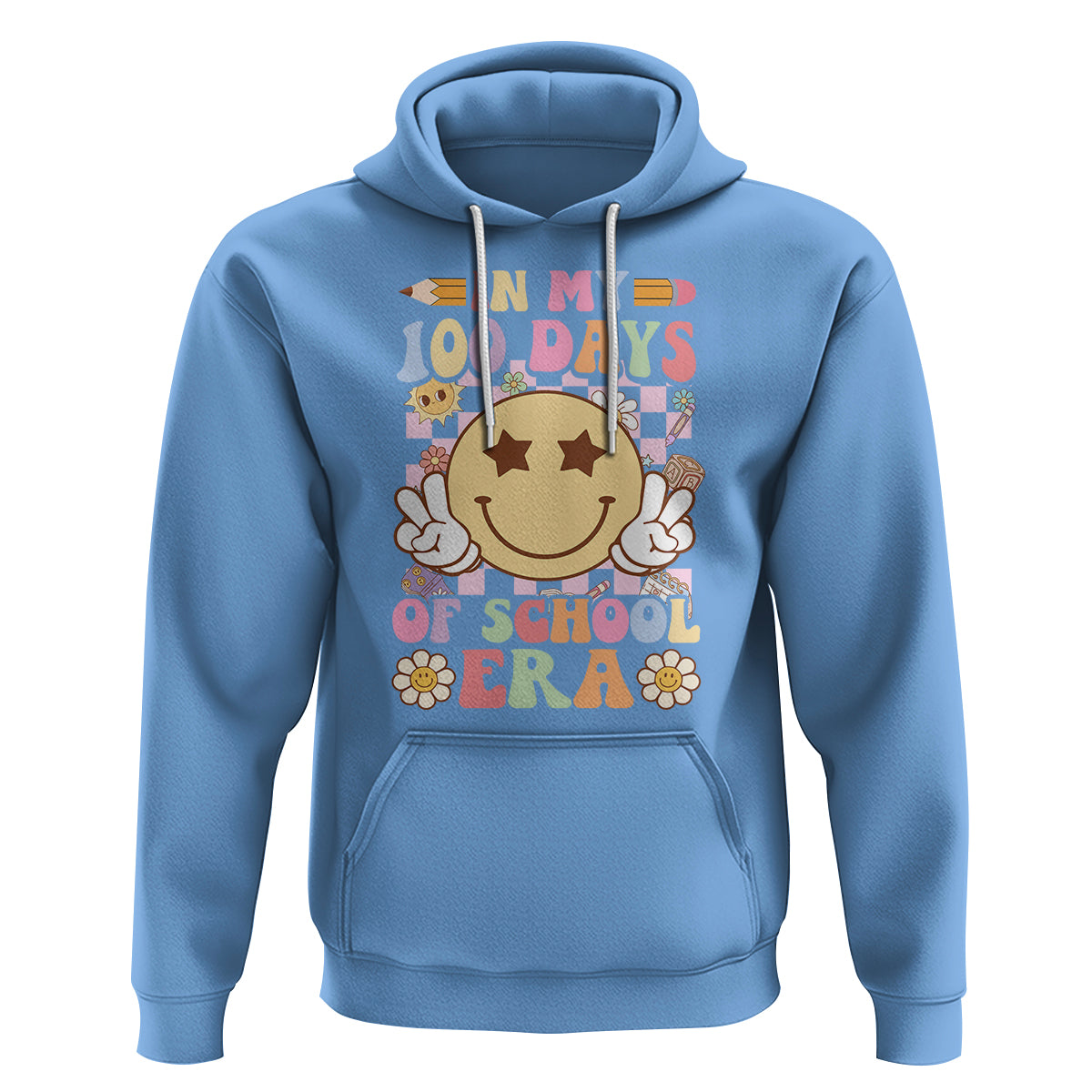 In My 100 Days Of School Era Retro Groovy Hoodie - Wonder Print Shop