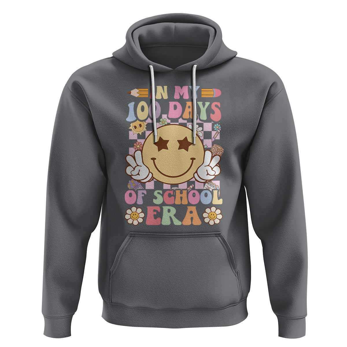 In My 100 Days Of School Era Retro Groovy Hoodie - Wonder Print Shop