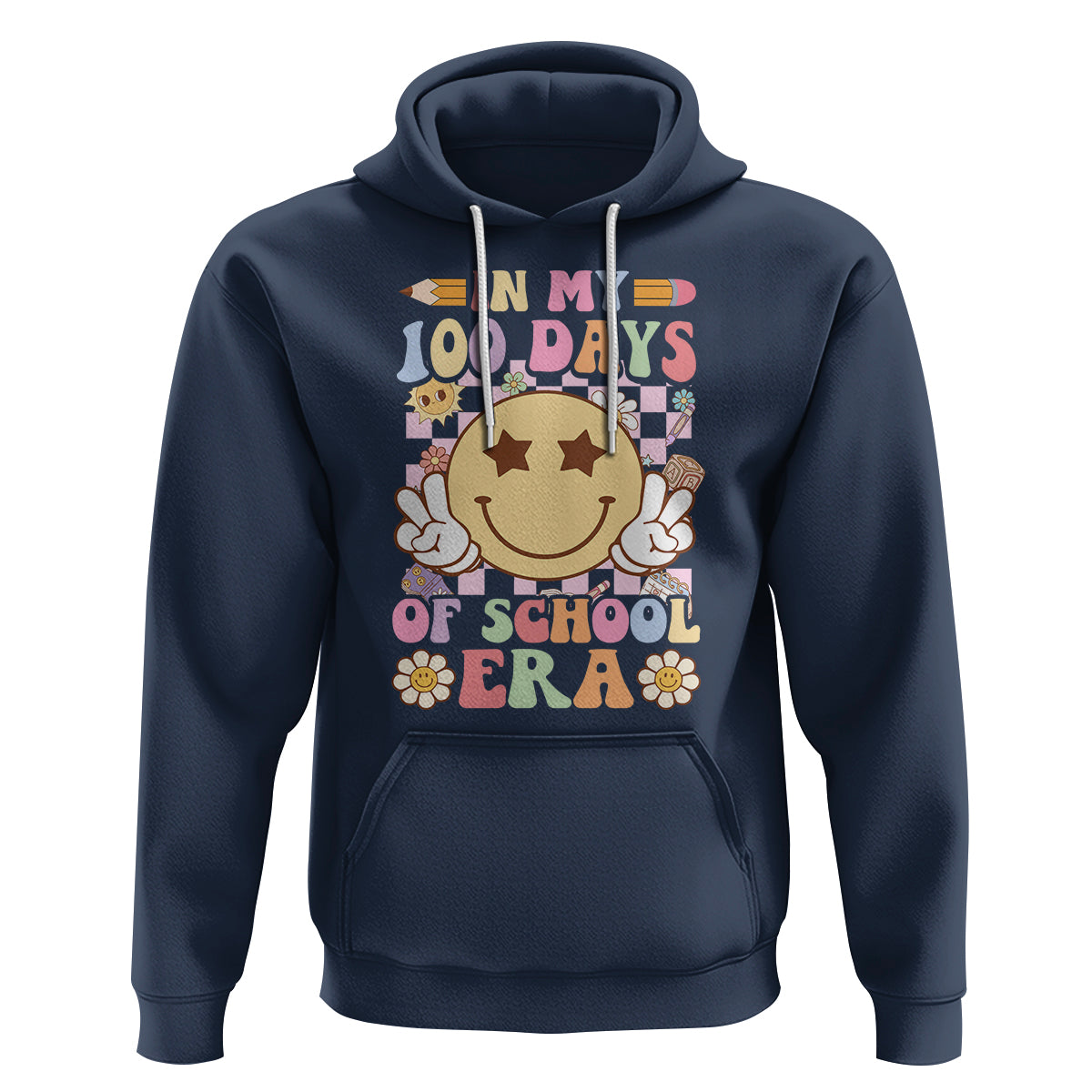 In My 100 Days Of School Era Retro Groovy Hoodie - Wonder Print Shop